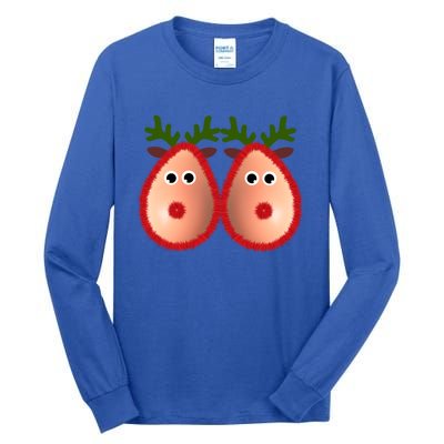 Funny Reindeer Boobs Ugly Christmas Sweater Deer Naughty Funny Gift Tall Long Sleeve T-Shirt