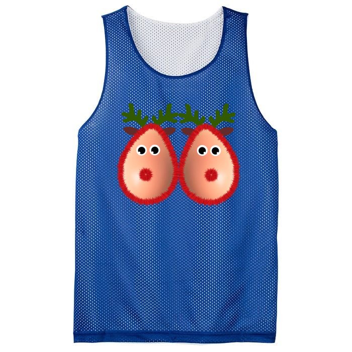 Funny Reindeer Boobs Ugly Christmas Sweater Deer Naughty Funny Gift Mesh Reversible Basketball Jersey Tank