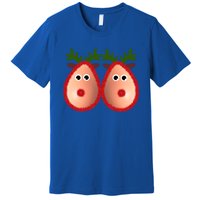 Funny Reindeer Boobs Ugly Christmas Sweater Deer Naughty Funny Gift Premium T-Shirt