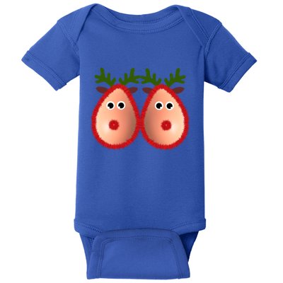 Funny Reindeer Boobs Ugly Christmas Sweater Deer Naughty Funny Gift Baby Bodysuit