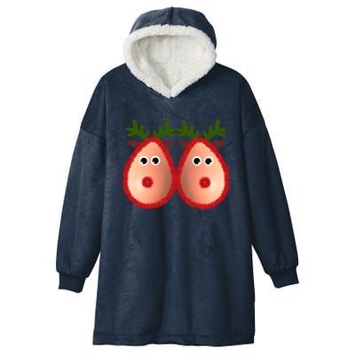 Funny Reindeer Boobs Ugly Christmas Sweater Deer Naughty Funny Gift Hooded Wearable Blanket