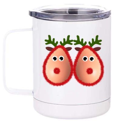 Funny Reindeer Boobs Ugly Christmas Sweater Deer Naughty Funny Gift 12 oz Stainless Steel Tumbler Cup