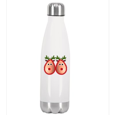 Funny Reindeer Boobs Ugly Christmas Sweater Deer Naughty Funny Gift Stainless Steel Insulated Water Bottle