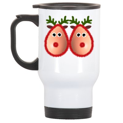 Funny Reindeer Boobs Ugly Christmas Sweater Deer Naughty Funny Gift Stainless Steel Travel Mug