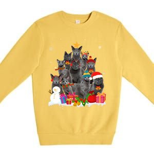 Funny Russian Blue Christmas Tree Pet Cat Lover Xmas Meaningful Gift Premium Crewneck Sweatshirt