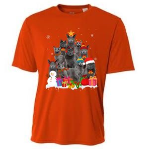 Funny Russian Blue Christmas Tree Pet Cat Lover Xmas Meaningful Gift Cooling Performance Crew T-Shirt