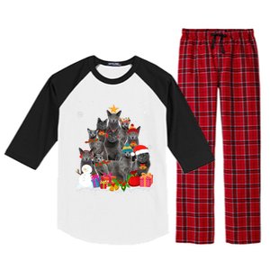 Funny Russian Blue Christmas Tree Pet Cat Lover Xmas Meaningful Gift Raglan Sleeve Pajama Set