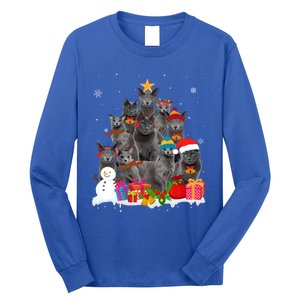 Funny Russian Blue Christmas Tree Pet Cat Lover Xmas Meaningful Gift Long Sleeve Shirt