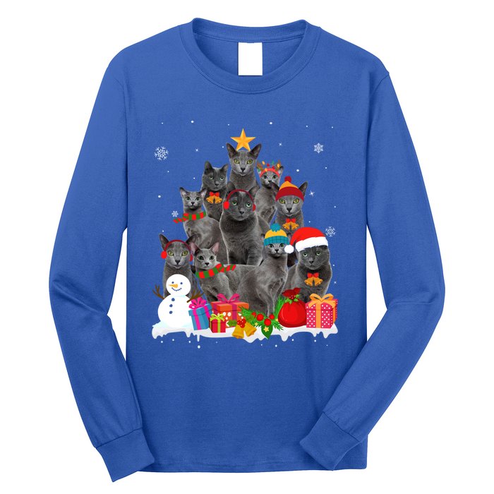 Funny Russian Blue Christmas Tree Pet Cat Lover Xmas Meaningful Gift Long Sleeve Shirt