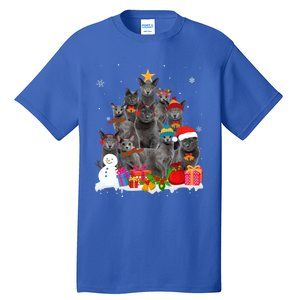 Funny Russian Blue Christmas Tree Pet Cat Lover Xmas Meaningful Gift Tall T-Shirt