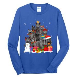 Funny Russian Blue Christmas Tree Pet Cat Lover Xmas Meaningful Gift Tall Long Sleeve T-Shirt