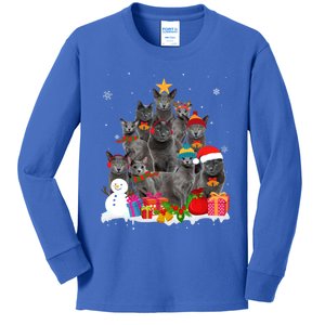 Funny Russian Blue Christmas Tree Pet Cat Lover Xmas Meaningful Gift Kids Long Sleeve Shirt