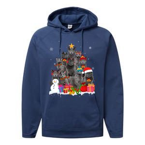 Funny Russian Blue Christmas Tree Pet Cat Lover Xmas Meaningful Gift Performance Fleece Hoodie