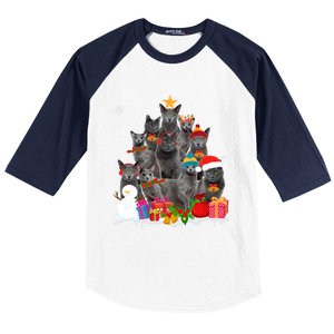 Funny Russian Blue Christmas Tree Pet Cat Lover Xmas Meaningful Gift Baseball Sleeve Shirt