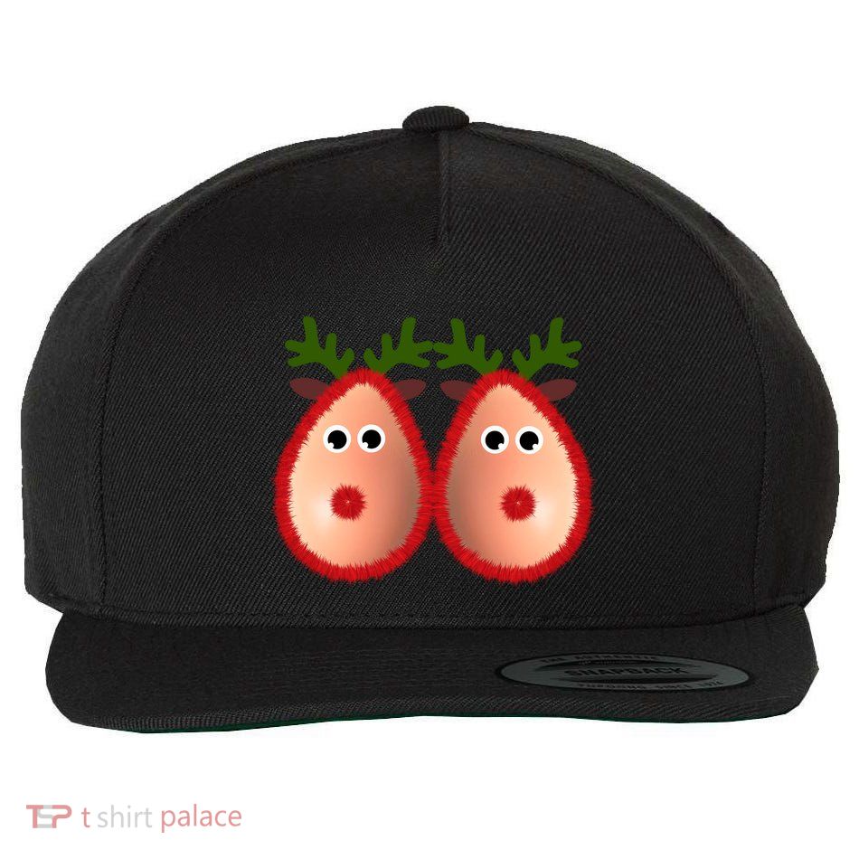 Funny Reindeer Boobs Ugly Christmas Sweater Deer Naughty Gift Wool Snapback Cap