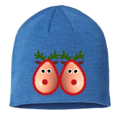 Funny Reindeer Boobs Ugly Christmas Sweater Deer Naughty Gift Sustainable Beanie