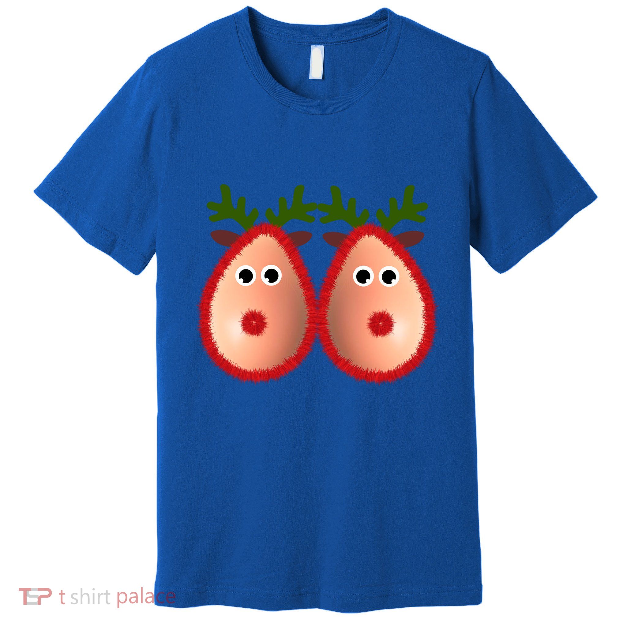 Funny Reindeer Boobs Ugly Christmas Sweater Deer Naughty Gift Premium T-Shirt