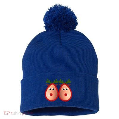 Funny Reindeer Boobs Ugly Christmas Sweater Deer Naughty Gift Pom Pom 12in Knit Beanie