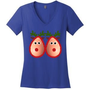 Funny Reindeer Boobs Ugly Christmas Sweater Deer Naughty Gift Women's V-Neck T-Shirt