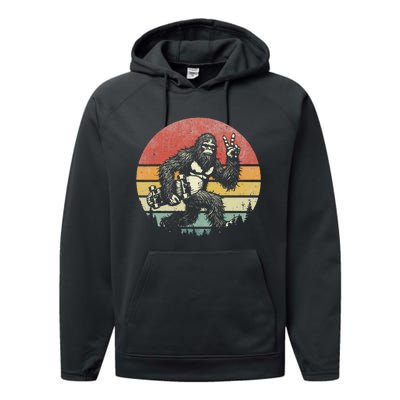 Funny Retro Bigfoot Skater Vintage Sasquatch Skateboarding Performance Fleece Hoodie