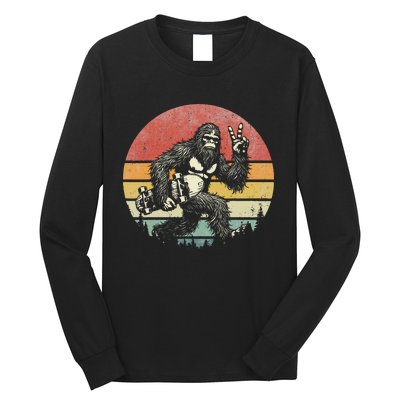 Funny Retro Bigfoot Skater Vintage Sasquatch Skateboarding Long Sleeve Shirt