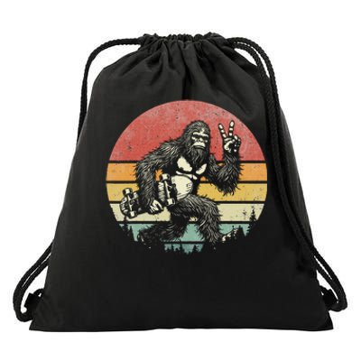 Funny Retro Bigfoot Skater Vintage Sasquatch Skateboarding Drawstring Bag