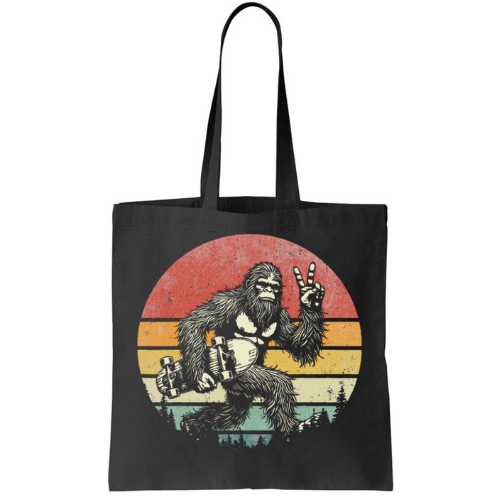 Funny Retro Bigfoot Skater Vintage Sasquatch Skateboarding Tote Bag