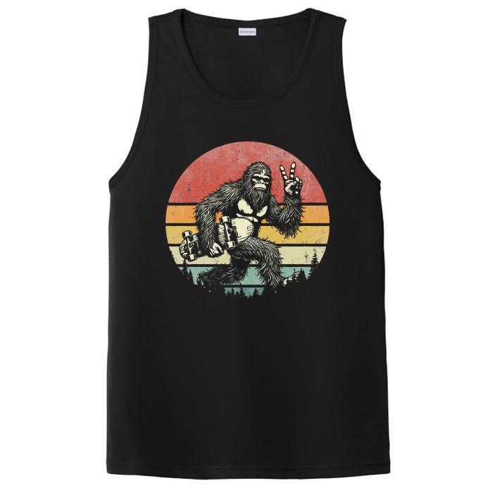 Funny Retro Bigfoot Skater Vintage Sasquatch Skateboarding PosiCharge Competitor Tank