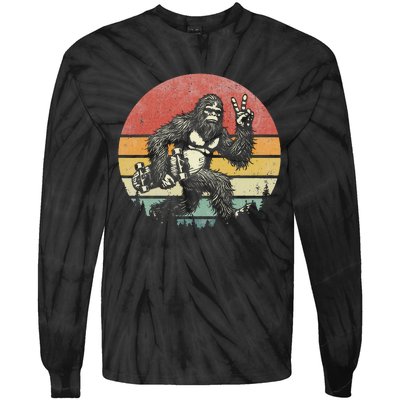 Funny Retro Bigfoot Skater Vintage Sasquatch Skateboarding Tie-Dye Long Sleeve Shirt