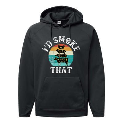 Funny Retro Bbq Party Smoker Chef Dad Gift ID Smoke That Performance Fleece Hoodie