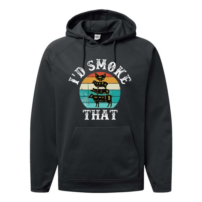 Funny Retro Bbq Party Smoker Chef Dad Gift ID Smoke That Performance Fleece Hoodie