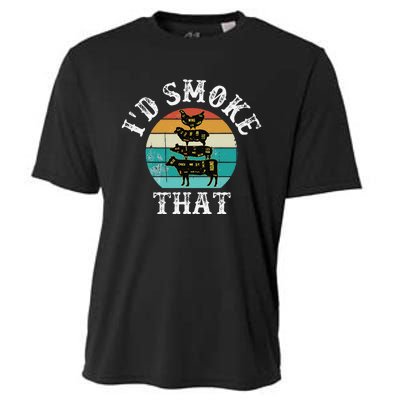 Funny Retro Bbq Party Smoker Chef Dad Gift ID Smoke That Cooling Performance Crew T-Shirt