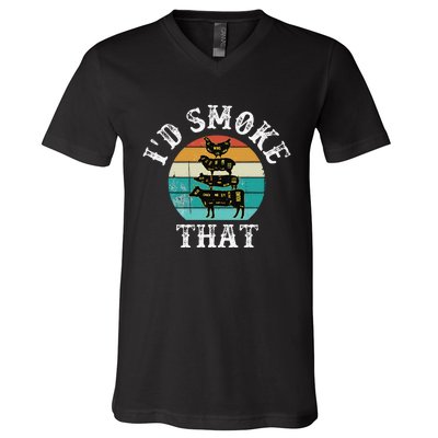 Funny Retro Bbq Party Smoker Chef Dad Gift ID Smoke That V-Neck T-Shirt