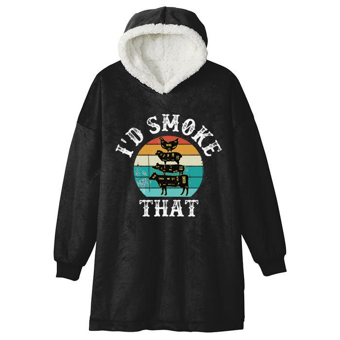 Funny Retro Bbq Party Smoker Chef Dad Gift ID Smoke That Hooded Wearable Blanket