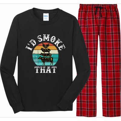 Funny Retro Bbq Party Smoker Chef Dad Gift ID Smoke That Long Sleeve Pajama Set