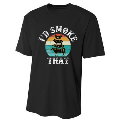 Funny Retro Bbq Party Smoker Chef Dad Gift ID Smoke That Performance Sprint T-Shirt