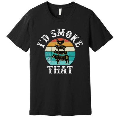 Funny Retro Bbq Party Smoker Chef Dad Gift ID Smoke That Premium T-Shirt