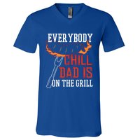 Funny Retro Bbq Party Grill Smoker Chef Dad Everybody Chill Gift V-Neck T-Shirt