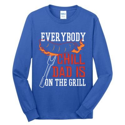 Funny Retro Bbq Party Grill Smoker Chef Dad Everybody Chill Gift Tall Long Sleeve T-Shirt