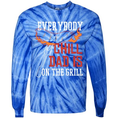 Funny Retro Bbq Party Grill Smoker Chef Dad Everybody Chill Gift Tie-Dye Long Sleeve Shirt