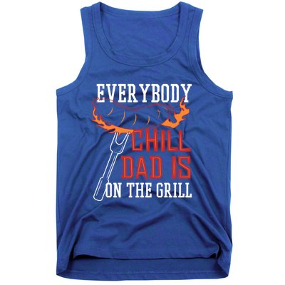 Funny Retro Bbq Party Grill Smoker Chef Dad Everybody Chill Gift Tank Top