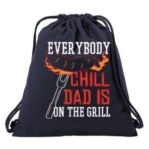 Funny Retro Bbq Party Grill Smoker Chef Dad Everybody Chill Gift Drawstring Bag