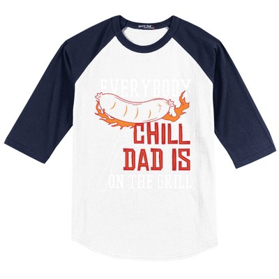 Funny Retro Bbq Party Grill Smoker Chef Dad Everybody Chill Gift Baseball Sleeve Shirt