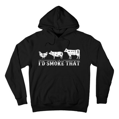 Funny Retro BBQ Party Smoker Chef Dad Gifts I'd Smoke That Hoodie