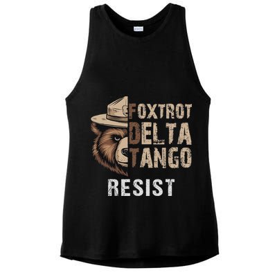 Funny Resist Bear Foxtrots Delta Tangos Funny Resist Bear Ladies PosiCharge Tri-Blend Wicking Tank