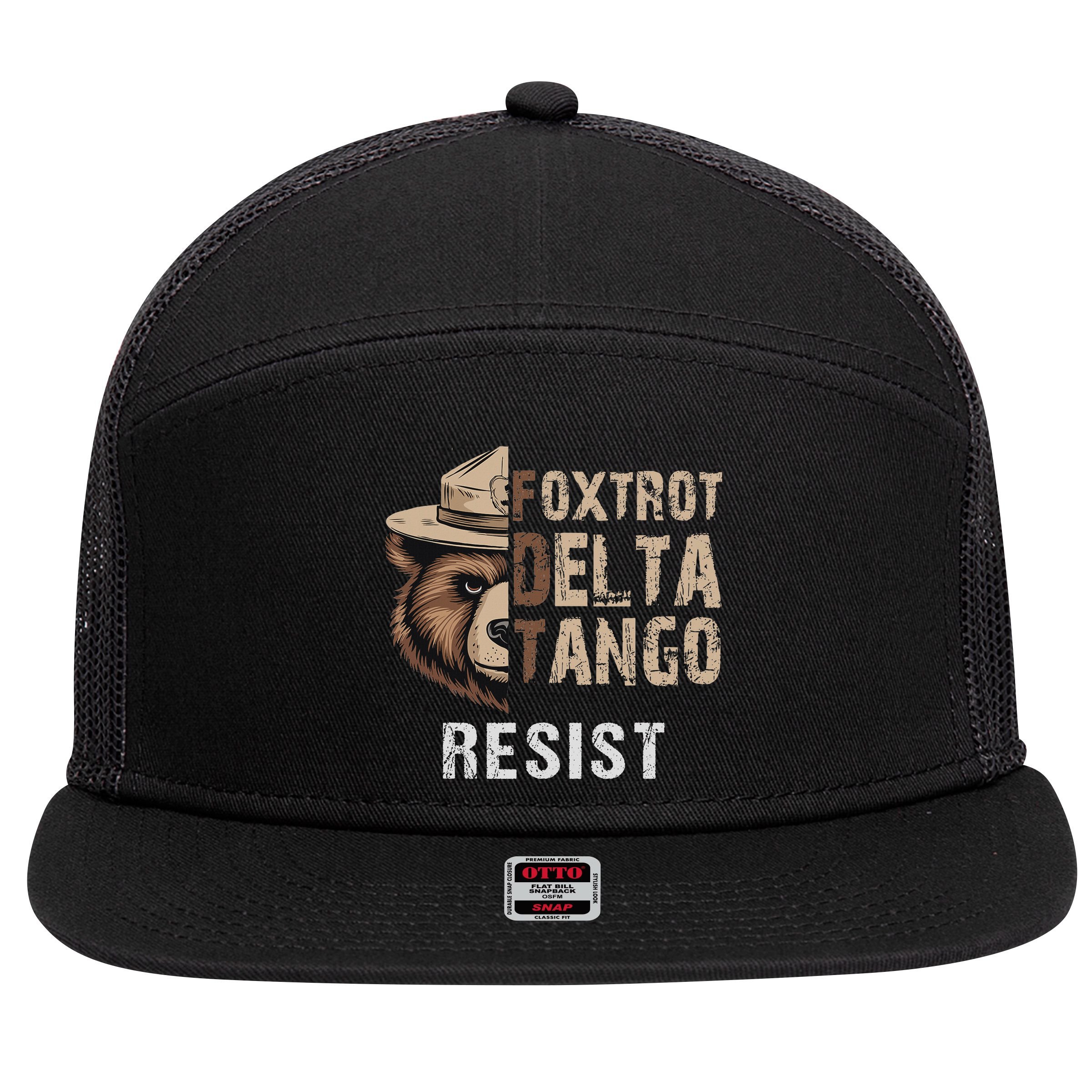 Funny Resist Bear Foxtrots Delta Tangos Funny Resist Bear 7 Panel Mesh Trucker Snapback Hat