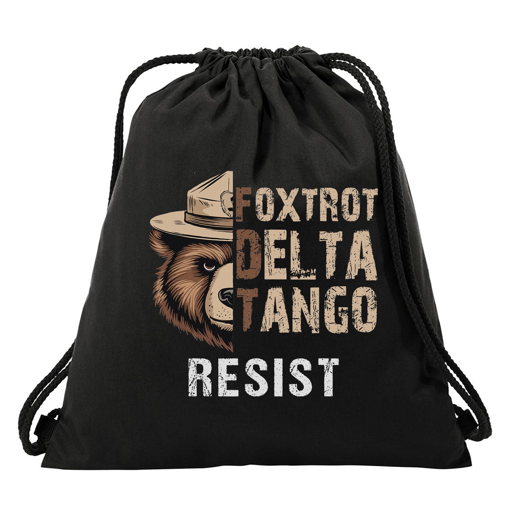 Funny Resist Bear Foxtrots Delta Tangos Funny Resist Bear Drawstring Bag