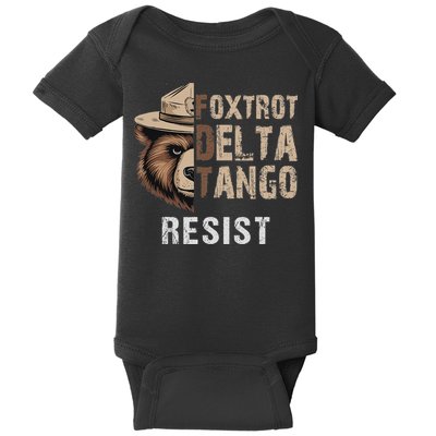 Funny Resist Bear Foxtrots Delta Tangos Funny Resist Bear Baby Bodysuit