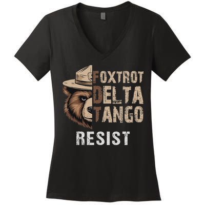 Funny Resist Bear Foxtrots Delta Tangos Funny Resist Bear Women's V-Neck T-Shirt