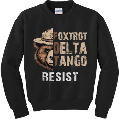 Funny Resist Bear Foxtrots Delta Tangos Funny Resist Bear Kids Sweatshirt